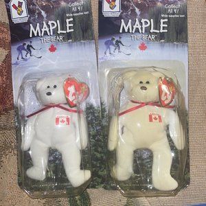 2 of each  *Rare With Errors* TY Maple & Erin The Bear Beanie Baby.